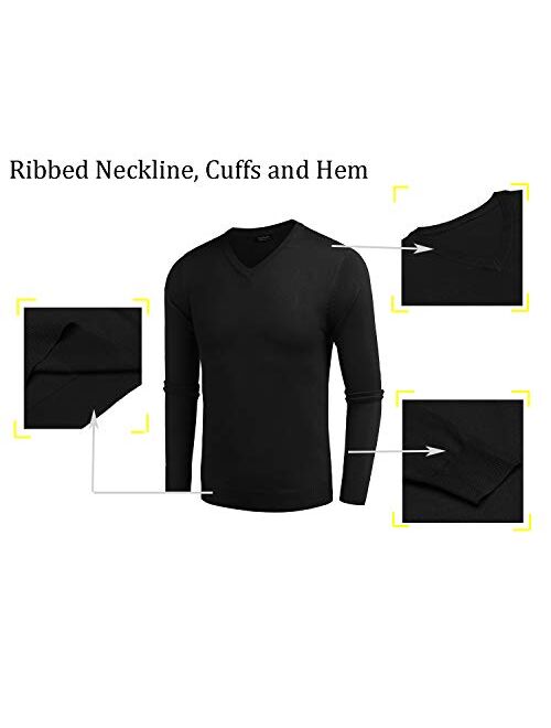 COOFANDY Men Casual V Neck Sweater Ribbed Knit Slim Fit Long Sleeve Pullover Top