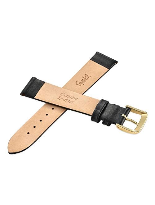 Speidel Genuine Leather Watch Band Black Brown and Navy Calf Skin Replacement Strap, 16mm 18mm 19mm 20mm and 22mm Stainless Steel Metal Buckle Clasp, Watchband