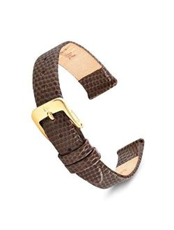 Leather Lizard Grain Watch Band 8mm-20mm-Black,Brown, Red,White,Blue,Pink Replacement Strap, Stainless Steel Metal Buckle Clasp, Watchband Fits Most Watch Brands