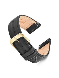 Genuine Leather Watch Band - Raised Double Edge Oiled Leather Replacement Strap - 18mm 20mm and 22mm in Black and Brown