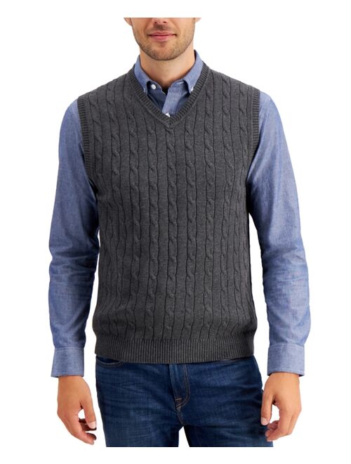 Club Room Men's Cable-Knit Cotton Sweater Vest, Created for Macy's