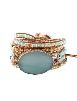 Plumiss Boho Leather Handmade Natural Stone Crystal Bead Wrap Bracelets Collection