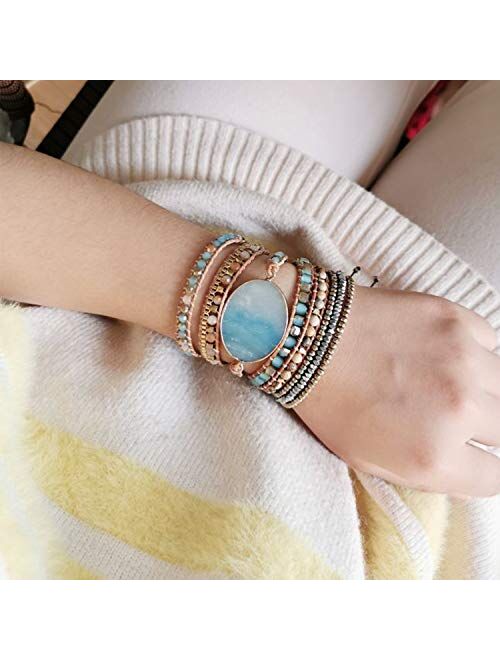 Plumiss Boho Leather Handmade Natural Stone Crystal Bead Wrap Bracelets Collection