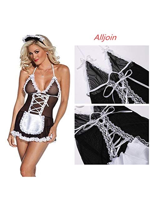 Alljoin Sexy Lingerie Outfits Frisky French Maid Sexy Costume for Women, Black / White