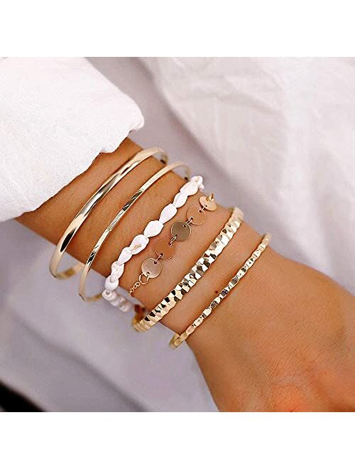 19pcs Multiple Layered Stackable Open Cuff Wrap Bangle Rose gold Gold Bracelets for Women Jewelry Adjustable Bangles for Girls Set Gifts