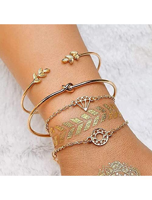 19pcs Multiple Layered Stackable Open Cuff Wrap Bangle Rose gold Gold Bracelets for Women Jewelry Adjustable Bangles for Girls Set Gifts