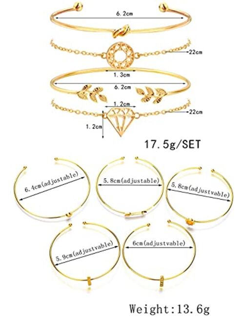 19pcs Multiple Layered Stackable Open Cuff Wrap Bangle Rose gold Gold Bracelets for Women Jewelry Adjustable Bangles for Girls Set Gifts