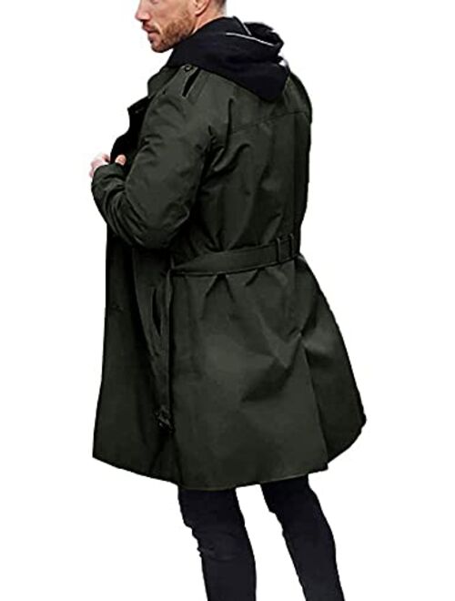 Men's Slim Fit Single Breasted Belted Windproof Trench Coat