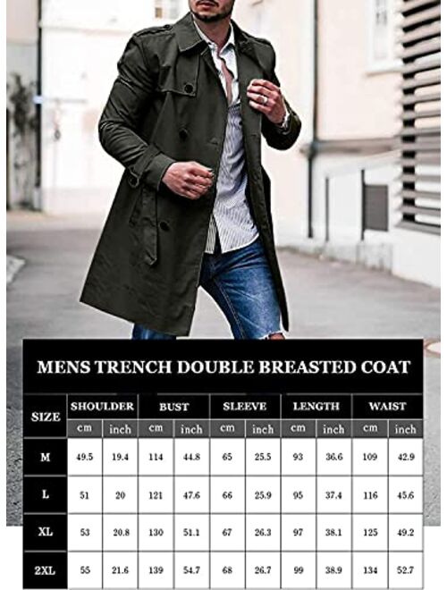 Men's Slim Fit Single Breasted Belted Windproof Trench Coat