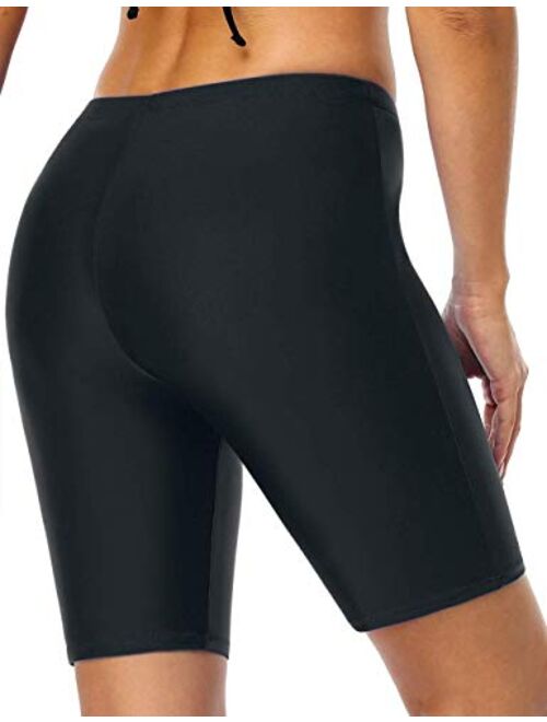 Mycoco Women's Long Bike Swim Shorts UPF 50+ Swim Bottom Multi-Functional Board Shorts Rash Guard