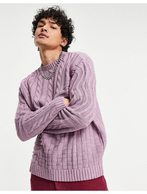 Asos Design knit sweater with cable patchwork in pale purple