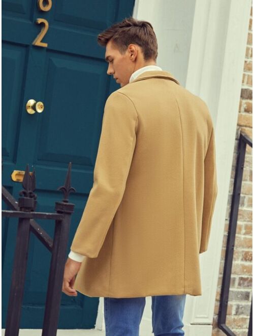 Shein Men Solid Button Through Lapel Collar Coat