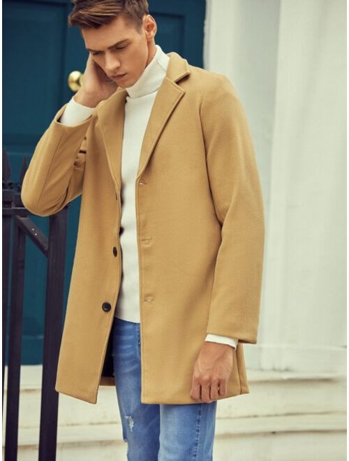 Shein Men Solid Button Through Lapel Collar Coat
