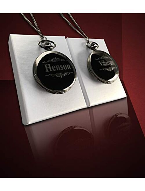 Personalized Pocket Watch - Engraved Wedding Gifts - Chain, Box and Engraving Included, Comes in 4 Colors - Custom Engraved
