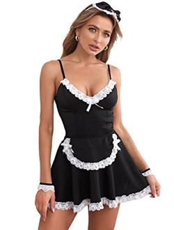 Women's 5 Pack Maid Costume Cosplay Lingerie Set Sexy Mesh Thong French Lingerie Set