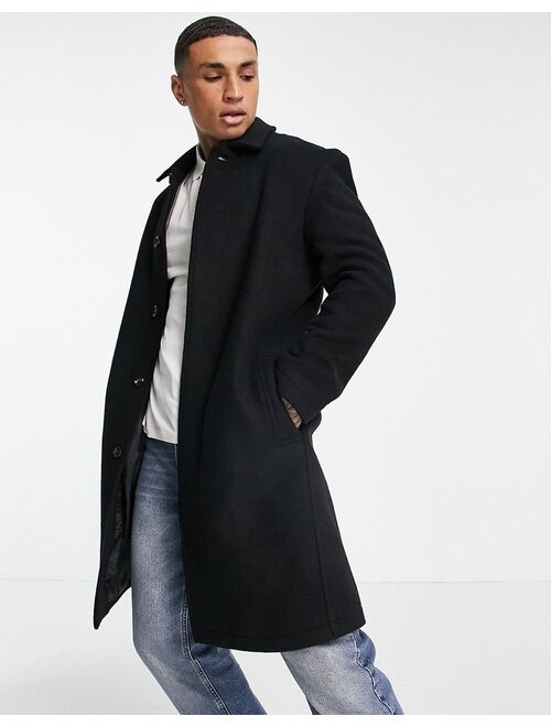 Asos Design wool mix overcoat in black