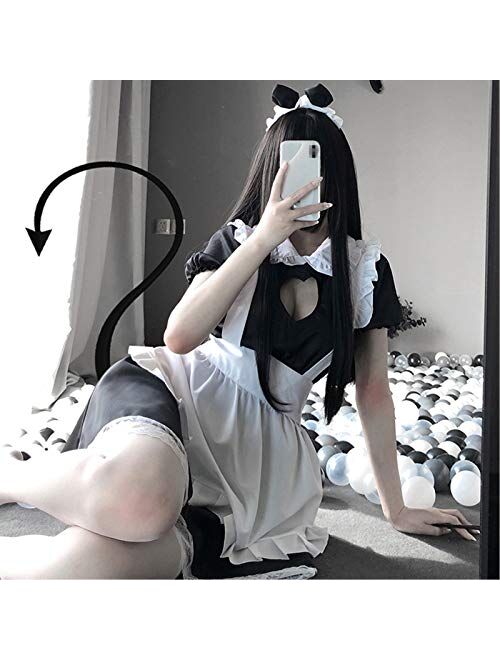 YOMORIO French Maid Uniform Sexy Cat Cosplay Lingerie Costume Cute Keyhole Nightwear Babydoll