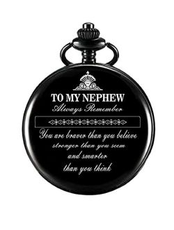 Gifts for Nephew Engraved Pocket Watch Birthday Anniversary Meaningful Year Gifts for Men