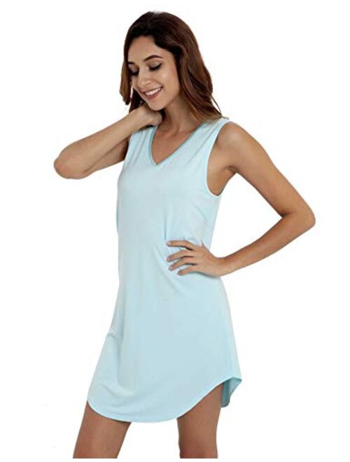 LazyCozy Women's V Neck Sleeveless Tank Sleep Shirt Soft Bamboo Nightgown