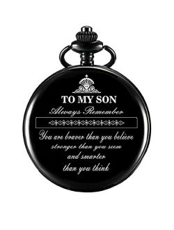 Pocket Watch for Son Gifts from Dad/Mom Engraved to My Son Birthday Anniversary Meaningful Year Gifts for Men