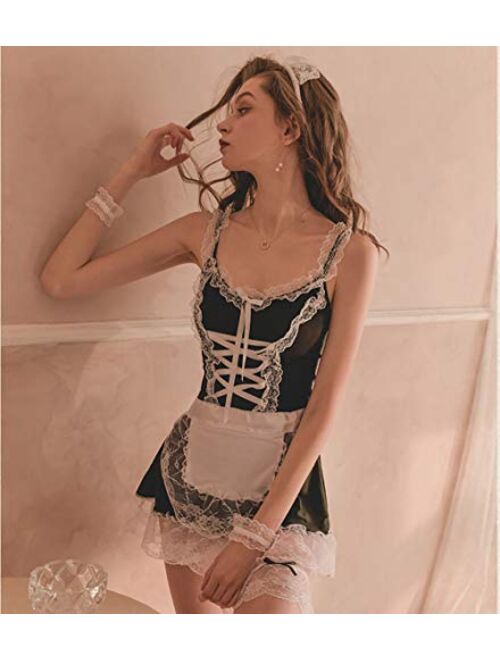 Women's Sexy French Maid Costume Anime Cosplay Lingerie Outfits Roleplay Dress Naughty Lace Apron