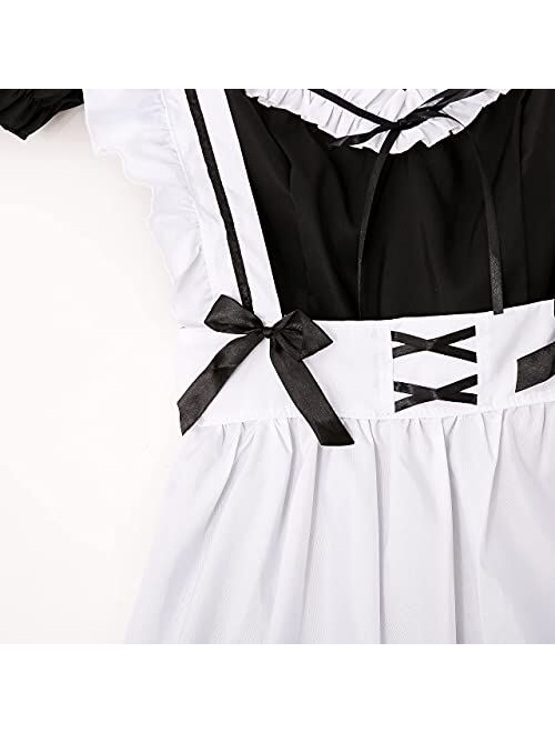 Halloween Women's Cat Ear Maid Costume with Apron Women Lace Layers Maid Outfits Cosplay Costumes