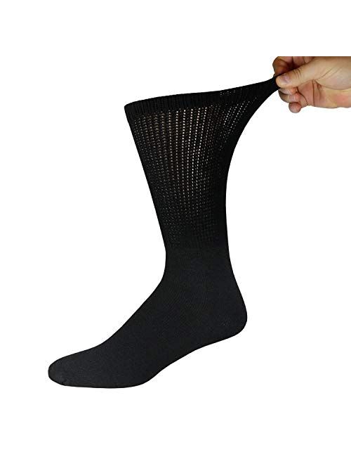 6 Pairs of Cotton Diabetic Non-Binding Neuropathy Crew Socks (Navy, Fits Mens Shoe Size 9-12/Womens Shoe Size 10-13)