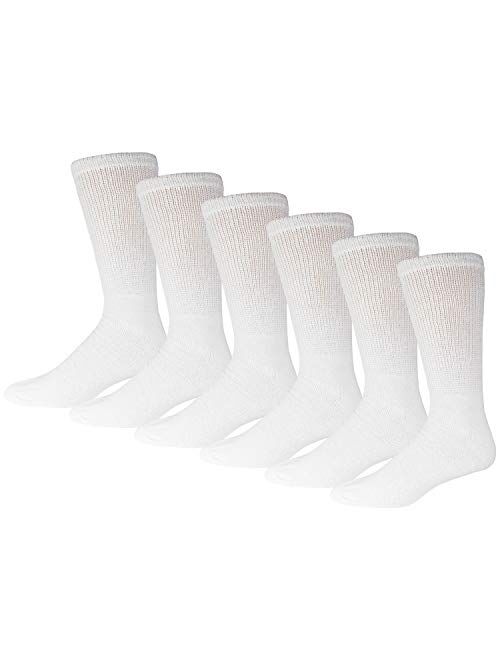 6 Pairs of Cotton Diabetic Non-Binding Neuropathy Crew Socks (Navy, Fits Mens Shoe Size 9-12/Womens Shoe Size 10-13)