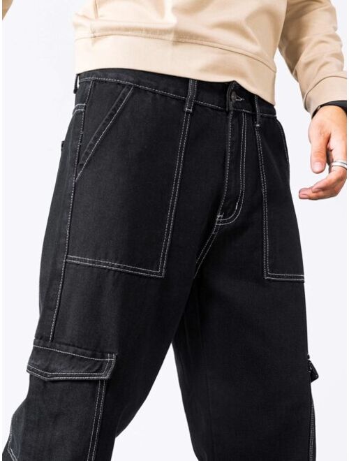 Shein Men Contrast Stitching Cargo Jeans