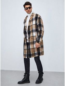 Men Plaid Lapel Neck Double Breasted Overcoat