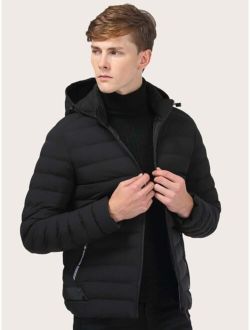 Men Zip Through Hooded Padded Jacket