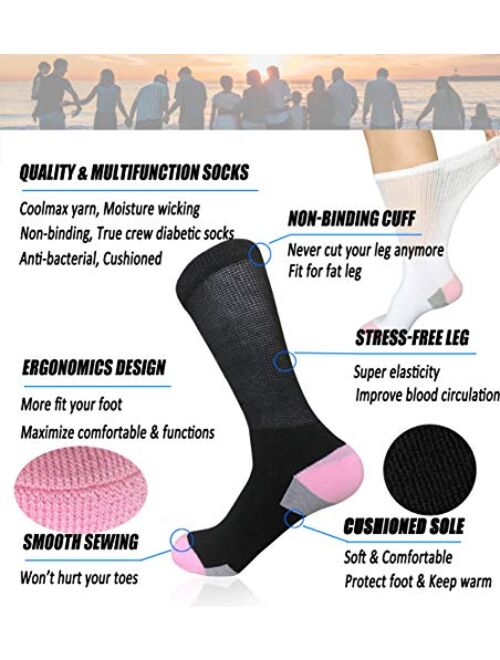 Womens Diabetic Athletic Crew Socks Non Binding Moisture Cushioned Running Workout Socks for Sports and Daily Casual Wear Size 9-11