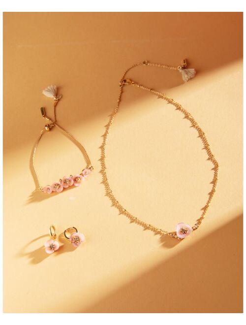 lonna & lilly Gold-Tone Crystal & Imitation Mother-of-Pearl Flower Slider Bracelet