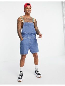 denim overalls in shorter length with rainbow straps