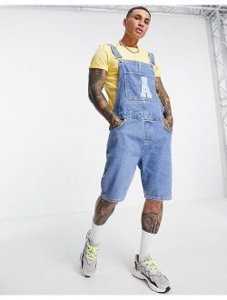 ASOS Actual short denim overalls with 'A' patch
