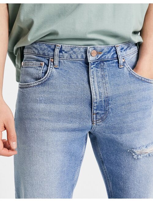 Asos Design stretch slim jeans in mid wash with rips
