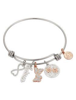 Love This Life® "Besties" Butterfly & Infinity Crystal Charm Bangle Bracelet