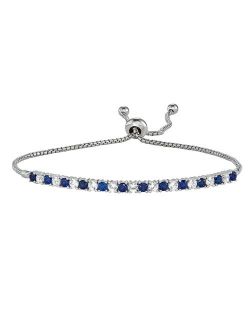 Sterling Silver Lab-Created Blue & White Sapphire Adjustable Bracelet