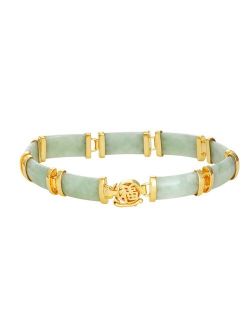 18k Gold Over Silver Green Jade Bracelet