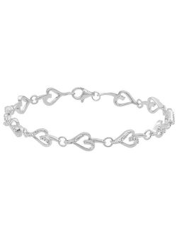 Sterling Silver Diamond Accent Heart Link Bracelet