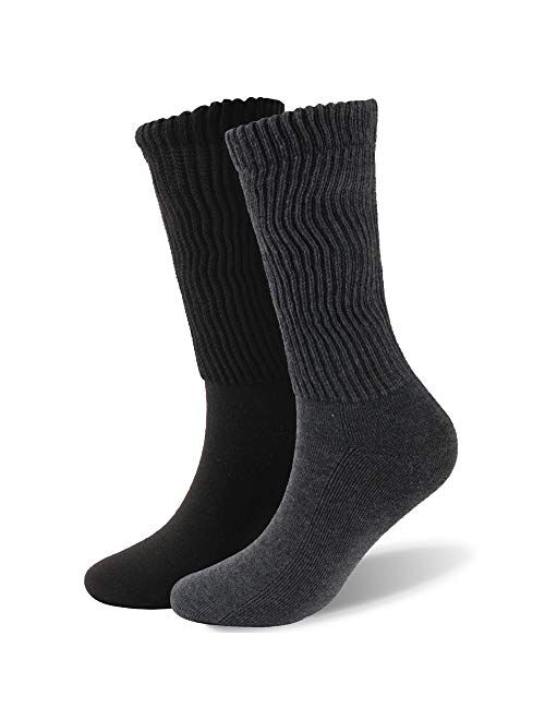 Dsource Diabetic Socks for Men Women,Non-Binding Loose Fit Dress Crew Socks with Seamless Toe 2 or 4 Pack