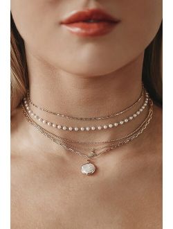 Heart of the Ocean Gold Pearl Layered Choker Necklace Set