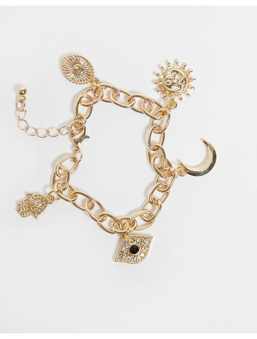Asos Design charm bracelet with celestial charms in gold tone