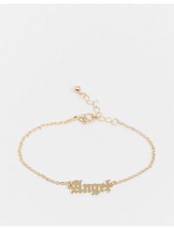 chain bracelet with angel gothic font in gold tone
