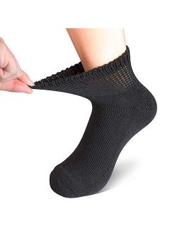 +MD Diabetic Socks Mens and Womens Half Cushion Circulatory Quarter Socks for All Seasons Loose Fit 6 Pack