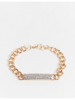 Ego chunky chain bracelet with diamante ID tag in gold