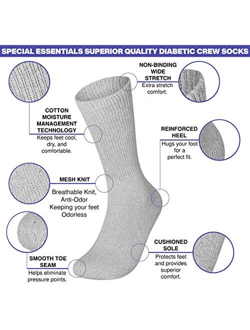 Special Essentials 12 Pairs Women's Cotton Diabetic Crew Socks Black 9-11