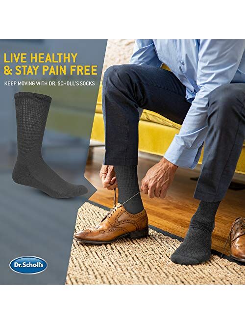 Dr. Scholl's Men's 4 Pack Diabetic and Circulatory Non-binding Crew Casual Sock, Black, Shoe Size 7-12 US
