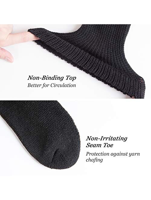 +MD Non-Binding Diabetic Socks for Men Women-6 Pairs Medical Circulatory Crew Socks with Cushion Sole Black 10-13