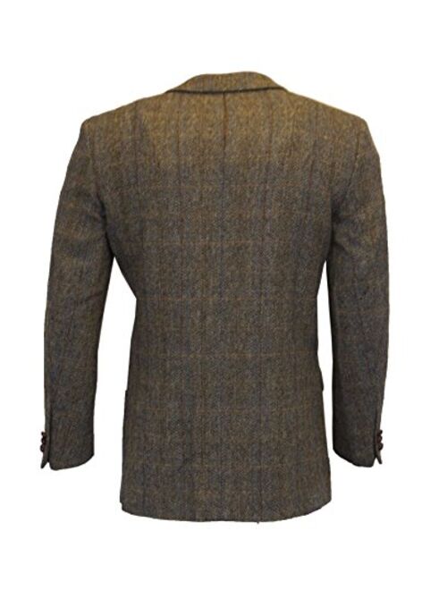 Walker & Hawkes - Mens Classic Scottish Harris Tweed Herringbone Overcheck Country Blazer Jacket - Clinton Brown - 38-48